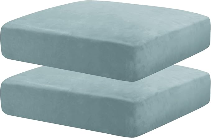 MAXIJIN Velvet Stretch Seat Cushion Covers Couch Cushion Cover for Individual Cushions Sofa Seat Cushion Slipcovers with Elastic Bottom (2 Piece Sofa Cushion Covers, Dusty Blue)