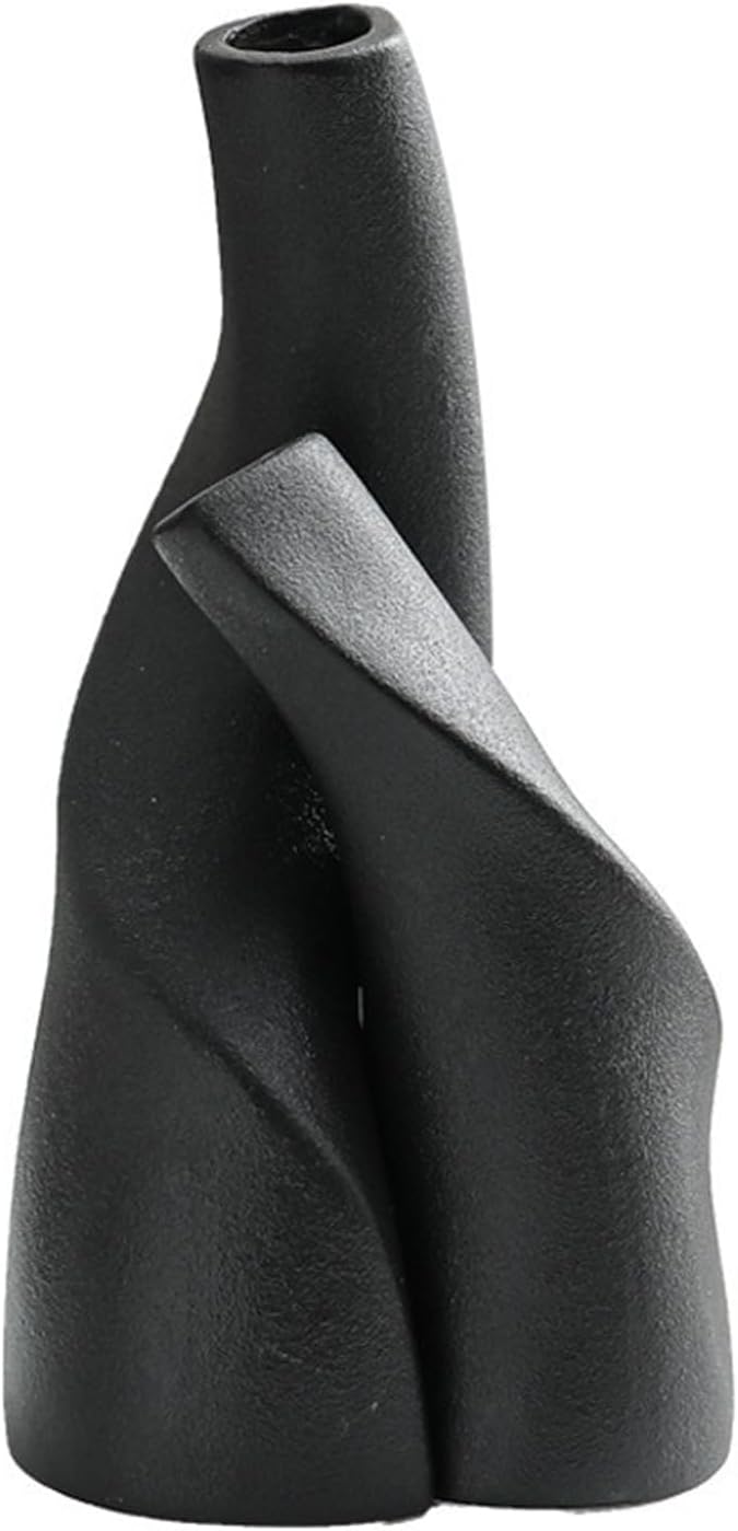 Irregular Circular Cross Ceramic Vase Set,Modern Minimalist Abstract Art Flower Vase for Home Decor,Decorative Small Bud Vase for Home Office Shelf Decor(Black)