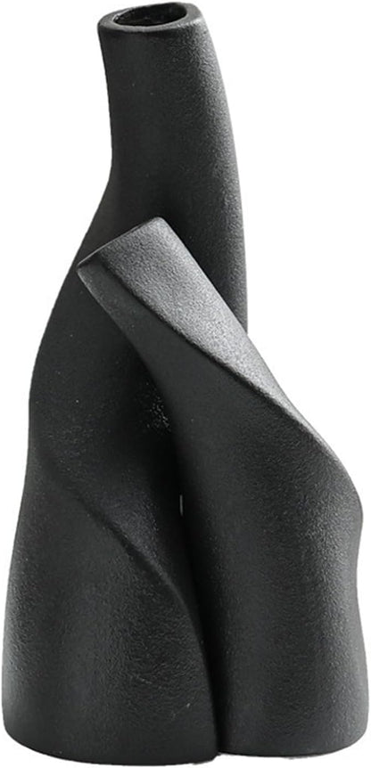 Irregular Circular Cross Ceramic Vase Set,Modern Minimalist Abstract Art Flower Vase for Home Decor,Decorative Small Bud Vase for Home Office Shelf Decor(Black)