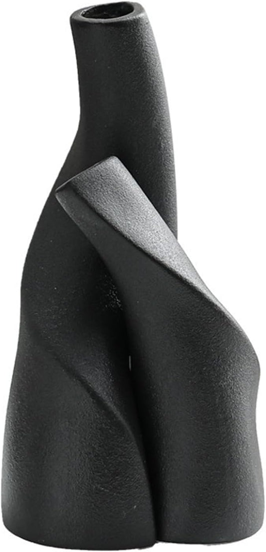 Irregular Circular Cross Ceramic Vase Set,Modern Minimalist Abstract Art Flower Vase for Home Decor,Decorative Small Bud Vase for Home Office Shelf Decor(Black)