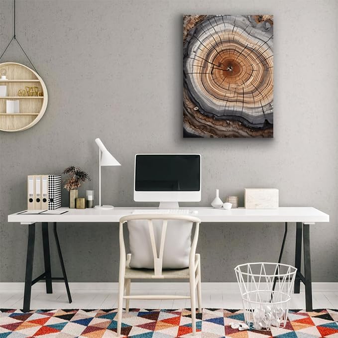 IBHJSART Framed Tree Ring Canvas Wall Art Vintage Colorful Wood Stump Painting Prints Modern Minimalist Pictures Neutral Nature Rustic Farmhouse Decor Living Room Bedroom Bathroom Office