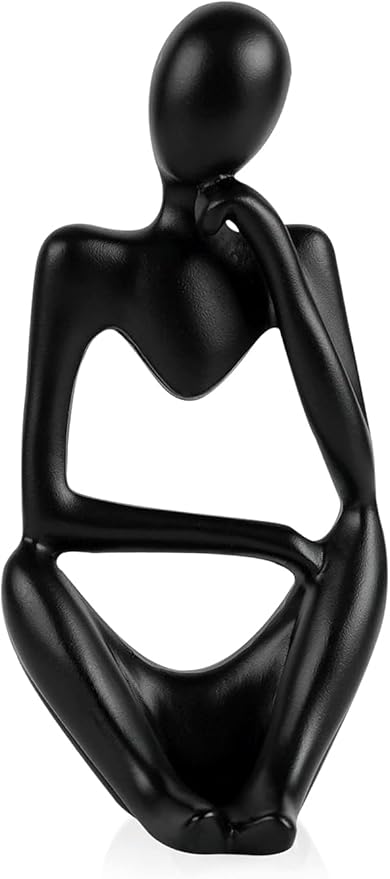 Creative Resin Thinker Minimal Abstract Art Sculpture Statue Figurines Home Office Bookshelf Desktop Decor (Black, Right, Small)