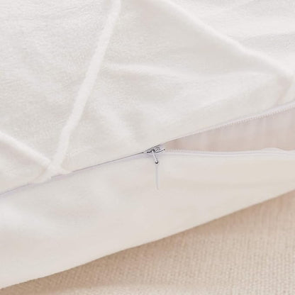 JAUXIO Diamond Pinch Pleated Crystal Velvet Pillowcases 2 Pack Solid Pintuck Throw Cushion Cover for Home Decor Hidden Zipper Closure (White, Standard)