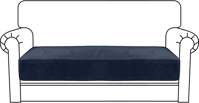 MAXIJIN Velvet Stretch Couch Cushion Covers Soft Loveseat Cushion Cover Replacement Sofa Seat Cushion Slipcovers RV Protector with Elastic Bottom (1 Piece Loveseat Cushion Cover, Navy Blue)