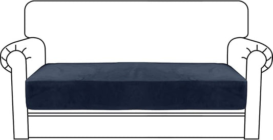 MAXIJIN Velvet Stretch Couch Cushion Covers Soft Loveseat Cushion Cover Replacement Sofa Seat Cushion Slipcovers RV Protector with Elastic Bottom (1 Piece Loveseat Cushion Cover, Navy Blue)