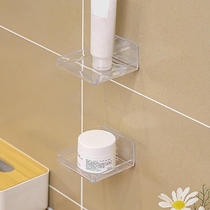 Saycker 2 Pack Clear Acrylic Floating Shelves, Wall Mounted, No Drill, Space Saving, Transparent, Secure Mounting, Easy Installation, Cable Management, Bathroom Office Home