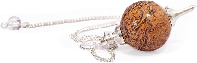 L PEDRA & CRYSTAL Crystal Ball Pendulum – Polished Gemstone Sphere with Chain for Dowsing, Divination, or Decor | Ball-Shaped Crystal Pendant for Energy Work & Display (Calligraphy Agate Pendulum)