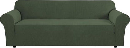 H.VERSAILTEX Stretch Couch Covers for Sofa 1 Piece Slipcovers for Couches 3 Seater Couch Cover Feature Thick Checked Jacquard Fabric with Elastic Bottom(Large Sofa 90"-100" Wide, Bronze Green)