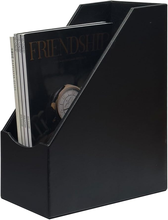 UnionBasic Magazine File Holder - Office Leatherette Desktop Document File Folder Journals Organizer Racks, Black, Set of 4