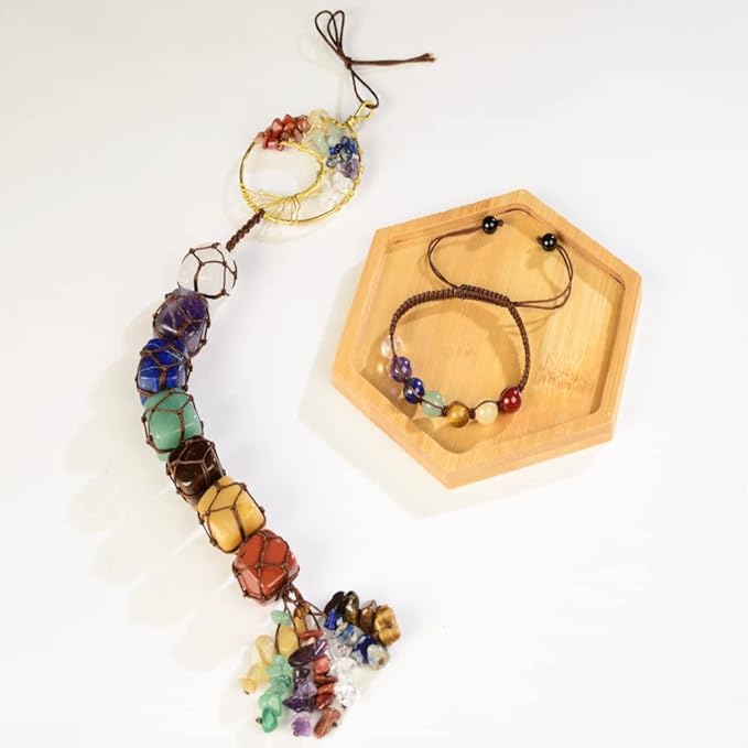 Handmade Crystal Window Car Hanging Ornaments 7 Chakra Home Decoration Feng Shui Ornament Yoga Meditation Car Decoration Tumbled Palm Stones Christmas Decorations Ornaments (Style 6)