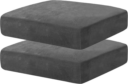 MAXIJIN Velvet Stretch Seat Cushion Covers Couch Cushion Cover for Individual Cushions Sofa Seat Cushion Slipcovers with Elastic Bottom (2 Piece Sofa Cushion Covers, Gray)