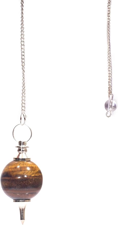 L PEDRA & CRYSTAL Tiger Eye Crystal Ball Pendulum | Polished Gemstone Sphere with Chain for Dowsing, Divination & Décor | Spiritual Energy Work Pendant
