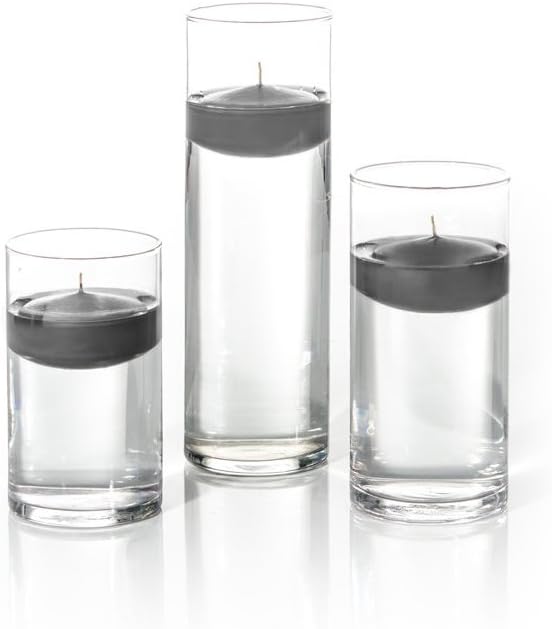 yummi Set of 18 Floating Candles and Cylinder Vases - Gray