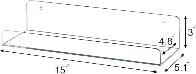 Sooyee 6 Pack Floating Shelves,15 Inch Acrylic Shelves Floating Bookshelf,Funko Pop Display Shelf, Invisible Picture Ledge Wall Mounted Shelves,Clear Shelves