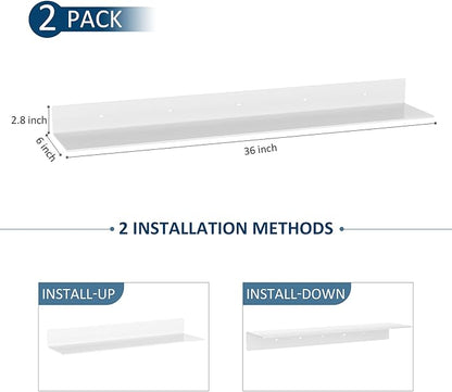Sezanrpt 36 Inches Acrylic Wall Shelves 2 Pack, Floating Shelf for Wall Mounting, Acrylic Display Ledges for Funko Pop Figures, Home Décor, Living Room, Gaming Room, Plants(36 inch, White)