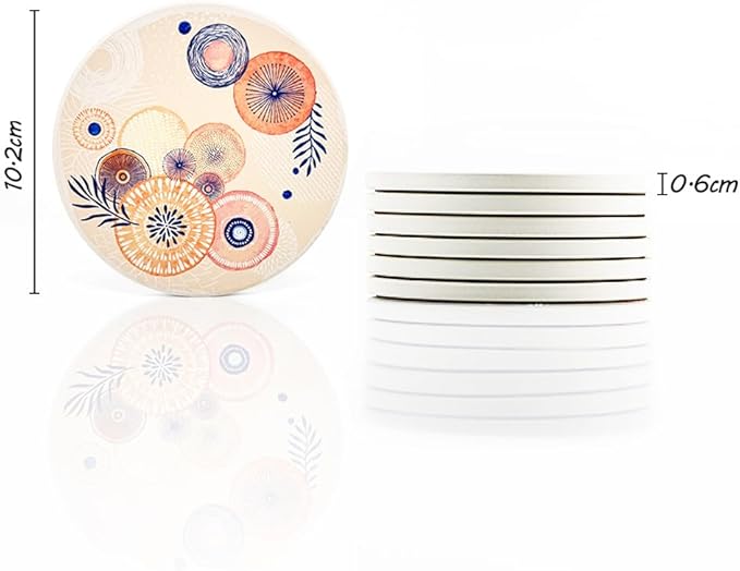 AD Set of 6 Coasters for Drinks Absorbing Round Ceramic Stone Coaster with Cork Base Tabletop Protection Mat for Mugs and Cups,Office,Kitchen (Color Droplets with Black Holder)