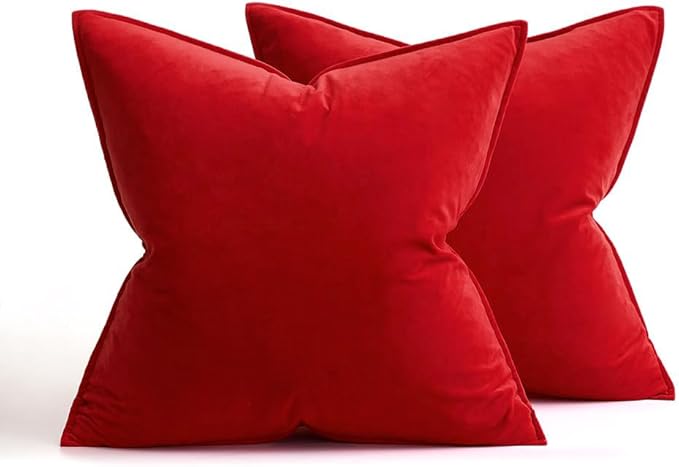 MIULEE Pack of 2 Christmas Bright Red Decorative Velvet Throw Pillow Covers Soft Pillowcases Solid Square Cushion Case for Winter Sofa Bedroom Car 18x18 Inch