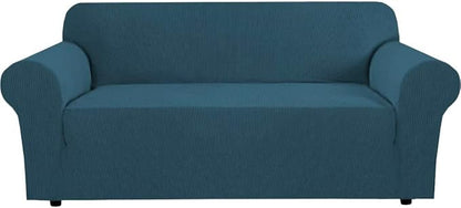 H.VERSAILTEX Stretch Couch Covers for 3 Cushion Couch Sofa Slip Covers for Living Room Feature Thick Checked Jacquard Fabric with Elastic Bottom, Sofa Large - Deep Teal