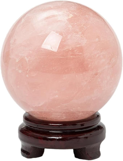 Large Rose Quartz Crystal Sphere Natural Pink Healing Crystal Ball with Stand Meditation Decorative Balls Home Decor 100-110mm/3.9-4.3"