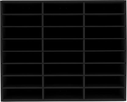 Literature Organizer with 24 Compartments | Adjustable Desktop File Sorter Mail Center for Home, Office & Classroom | PVC Paper Storage Cabinet with Shelves (Black, 24 Compartments)