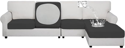 Easy-Going 100% Waterproof 4 Pieces Couch Cushion Covers for Sectional Sofa Left/Right L Shape Chaise Lounge Sofa Seat slipcover Anti-Slip Sofa Cover (3 Seater + 1 Chaise, Dark Gray