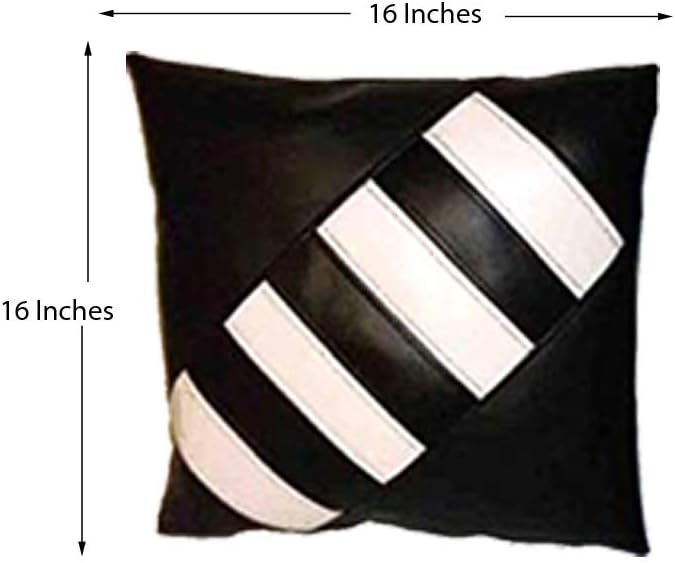 D DOLLY LAMB Lambskin Leather Pillow Cover - Sofa Cushion Case - Decorative Throw Covers for Living Room & Bedroom, 22x22 Inches - Black White Pack of 2