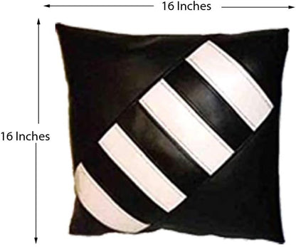 D DOLLY LAMB Lambskin Leather Pillow Cover - Sofa Cushion Case - Decorative Throw Covers for Living Room & Bedroom, 16x16 Inches - Black White Pack of 2