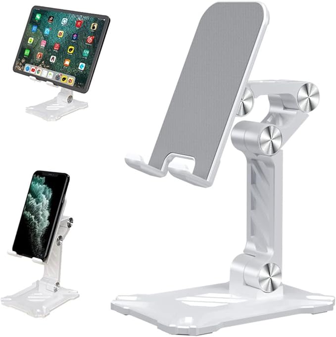 Phone Stand for Desk. Foldable Desktop Mobile Phone Stand with Angle Height Adjustable, Portable Office Cell Phone Holder, Cradle, Dock. Fits All 4.7-13in iPhone/Smartphone/iPad/Tablet.