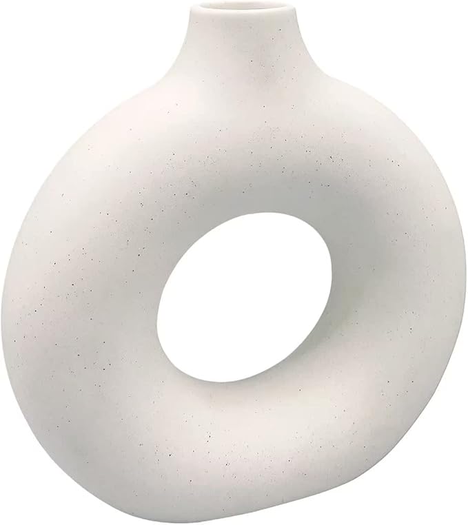 White Ceramic Vase - for Modern Home Decor,Round Matte Pampas Flower Vases Minimalist Nordic Boho Ins Style for Wedding Dinner Table Party Living Room Office Bedroom, Decorative Gift