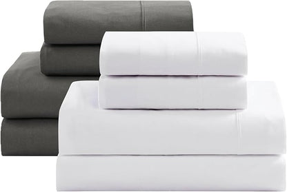 LANE LINEN 100% Organic Cotton Queen Sheets - 4PC Queen Size Set, Soft & Breathable Percale Weave Hotel-Quality Bedding - Charcoal & White (2 Pack)