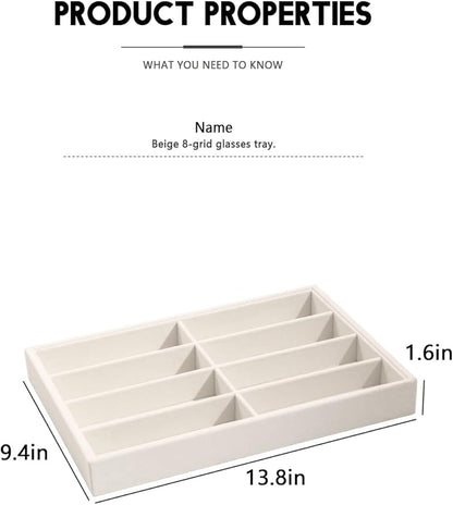 Coward Sunglass Organizer, Beige Velvet Glasses Trays - Eyeglasses Watches Jewelry Display - Men Women (8 Grids)