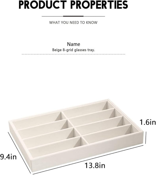 Coward Sunglass Organizer, Beige Velvet Glasses Trays - Eyeglasses Watches Jewelry Display - Men Women (8 Grids)