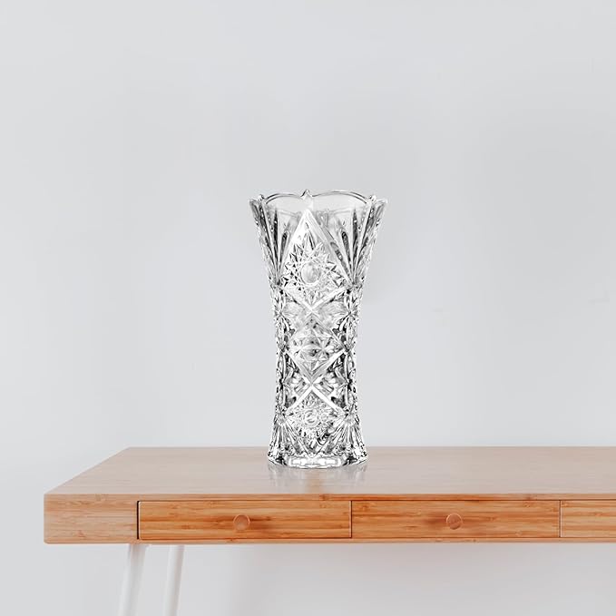 CS Crystal Vase 12-inch high, Sunshine Design, for Flowers & Decor. Lovely Nice Shiny Piece. Perfect as a Gift, Suitable for All Occasions.