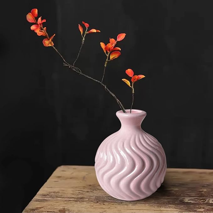 GeLive Ikebana Vase Bud Flower Arrangement Hydroponics Macaron Colorful Ceramic Decorative Vase (Pink)