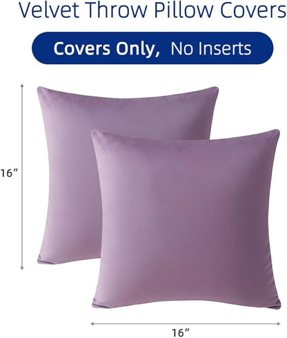 QUORGVES Light Purple Velvet Pillow Covers 16x16 Inch Set of 2, Soft Solid Decorative Square Throw Pillow Covers, Decor Cushion Covers for Bed Sofa Couch Bedroom Living Room - Mauve