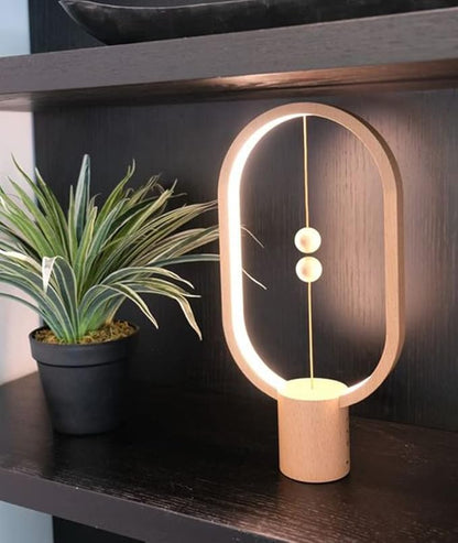 Table Lamp for Bedroom - Balance Lamp,Bedside Lamp with Touch Dimmer,Christmas Gifts,Nightstand Lamp,3 Level Brightness Rechargered Night Light for Home,Office,College Dorm (Wood Color)