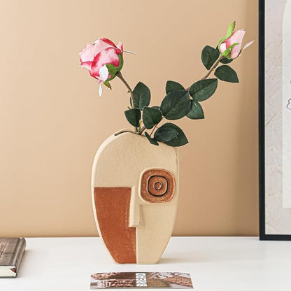 Ceramic vase Handmade, Rustic Terracotta Flower Vase for Home Decor - Unique Textured Pottery Vase for Centerpiece, Farmhouse, Boho, Wedding Decor (Short)