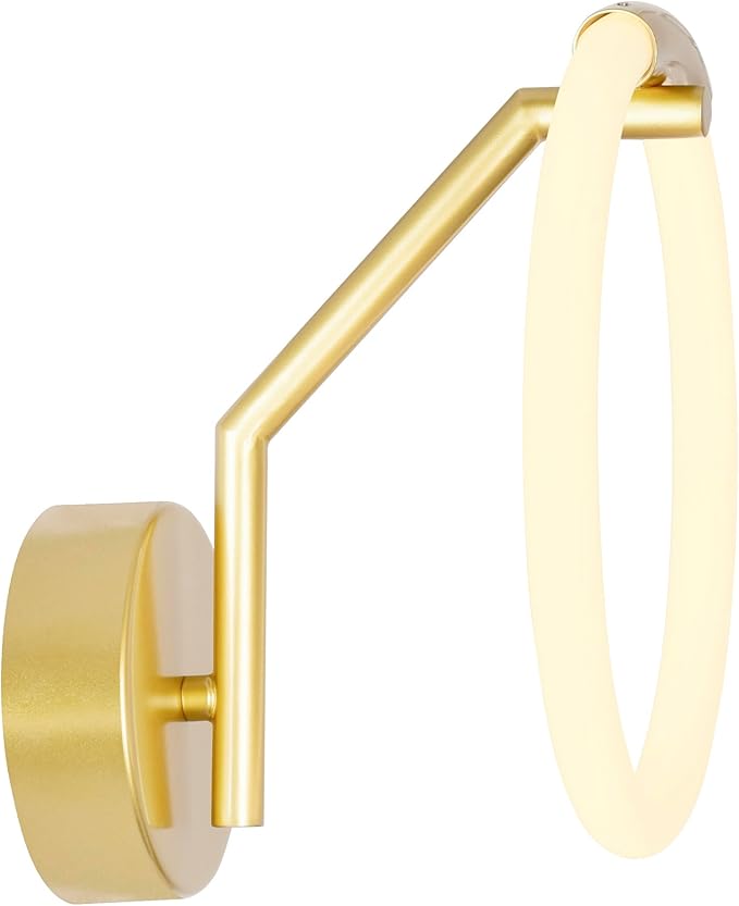 CWI Lighting Hoops 10'' Modern LED Wall Sconce in Satin Gold – Geometric Ring Light for Hallway, Entryway, Bathroom – Integrated LED, No Bulb Required – Sleek Minimalist Design