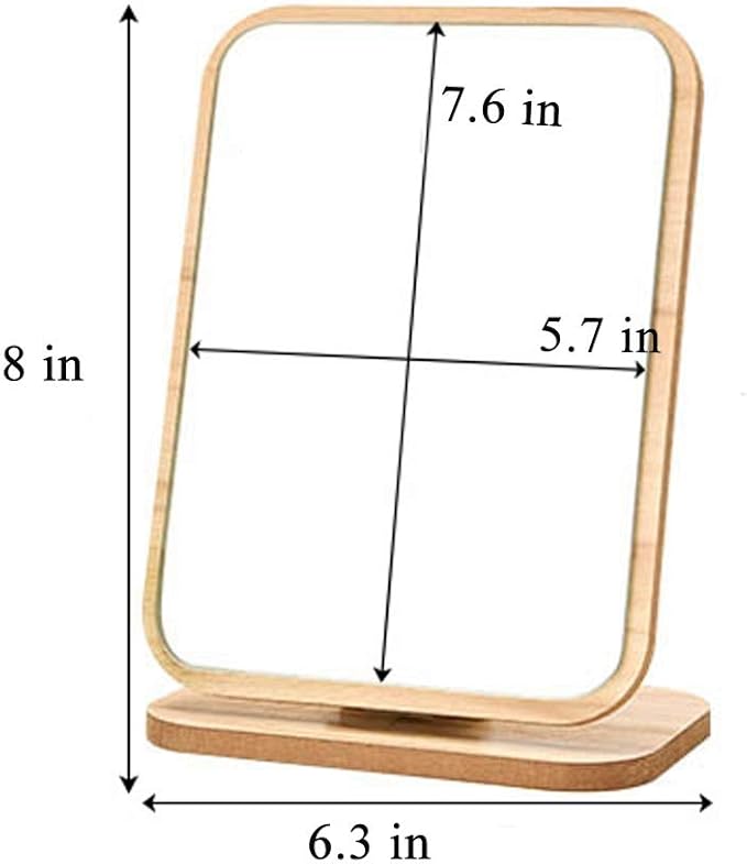 Aestivate Rectangular Compact Table Mirror Standing Wood Framed Rectangle Tabletop Makeup Mirror Desktop Mirror 90 Degree Rotating Mirror