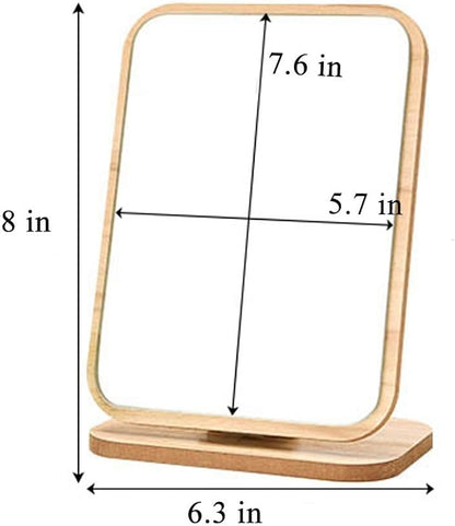 Aestivate Rectangular Compact Table Mirror Standing Wood Framed Rectangle Tabletop Makeup Mirror Desktop Mirror 90 Degree Rotating Mirror