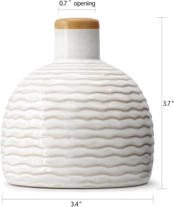 GeLive Vintage White Ceramic Bud Vase - Small Rustic Retro Flower Vase Diffuser Bottle - Farmhouse Boho Vase for Bud Hydroponics Plants - Table Centerpiece - Minimalism Home Decor