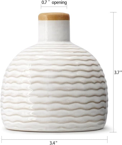 GeLive Vintage White Ceramic Bud Vase - Small Rustic Retro Flower Vase Diffuser Bottle - Farmhouse Boho Vase for Bud Hydroponics Plants - Table Centerpiece - Minimalism Home Decor