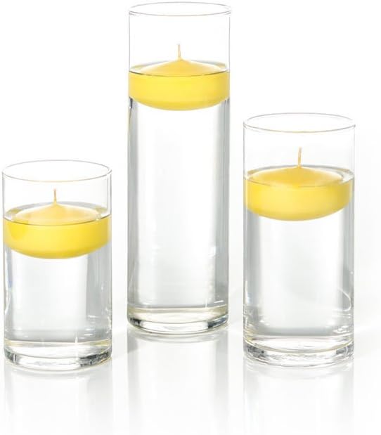 yummi Set of 18 Floating Candles and Cylinder Vases - Bright Yellow