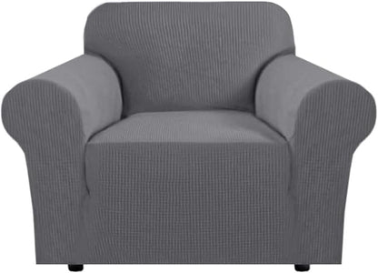 H.VERSAILTEX Stretch Chair Slipcover Sofa Cover Furniture Protector Cover High Spandex Small Checks Knitted Jacquard Sofa Cover Chair Covers for Living Room (Armchair 31"-40", Grey)