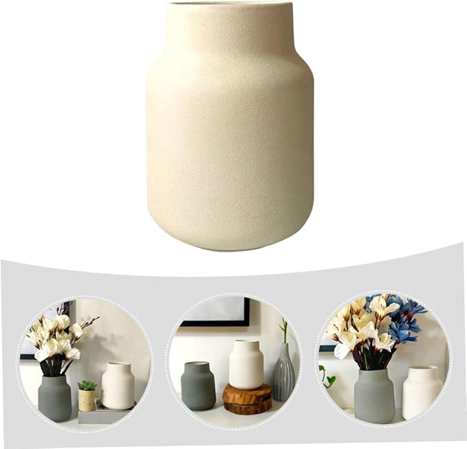Wide Mouth Frosted Ceramic Flower Vase Delicate Home Decor Flower Holder for Living and Office Creative Household Plant Container White Matte Finish Artistic Centerpiece