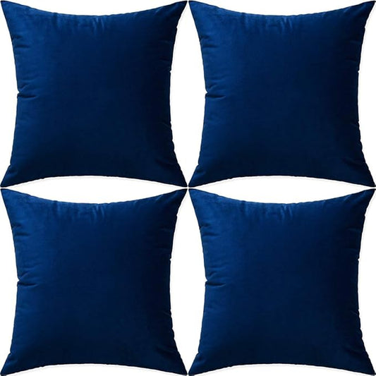 Artaimee Navy Blue Velvet Throw Pillow Covers 22x22 Set of 4 - Soft, Smooth Cushion Covers for Sofa, Couch, Bed, Office & Home Décor