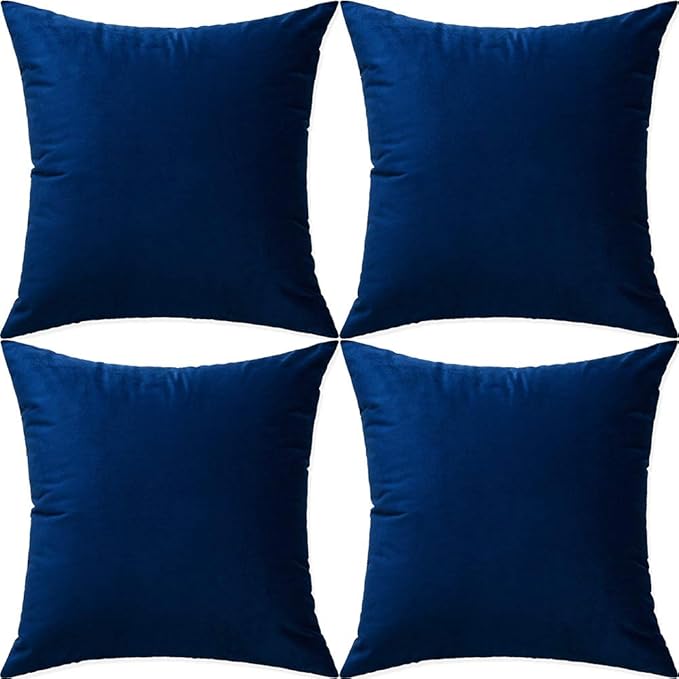 Artaimee Navy Blue Velvet Throw Pillow Covers 16x16 Set of 4 – Soft, Decorative Cushion Cases for Sofa, Bed, Couch, and Car | Cozy Solid Color, Hidden Zipper, Machine Washable