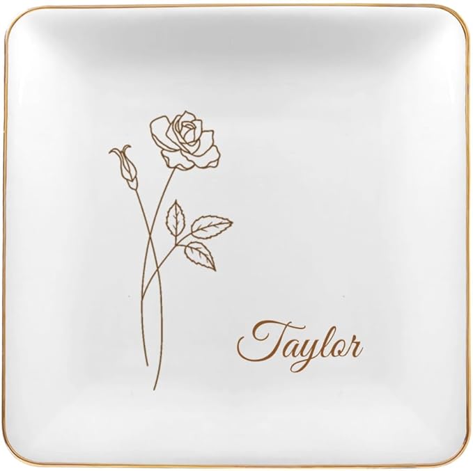 Personalized Jewelry Dish, Custom Trinket Holder, Customized Bridesmaid Gifts, Proposal Gift Ceramic Trinket Tray Dish Plate for Ring Earring Bracelet