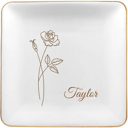 Personalized Jewelry Dish, Custom Trinket Holder, Customized Bridesmaid Gifts, Proposal Gift Ceramic Trinket Tray Dish Plate for Ring Earring Bracelet