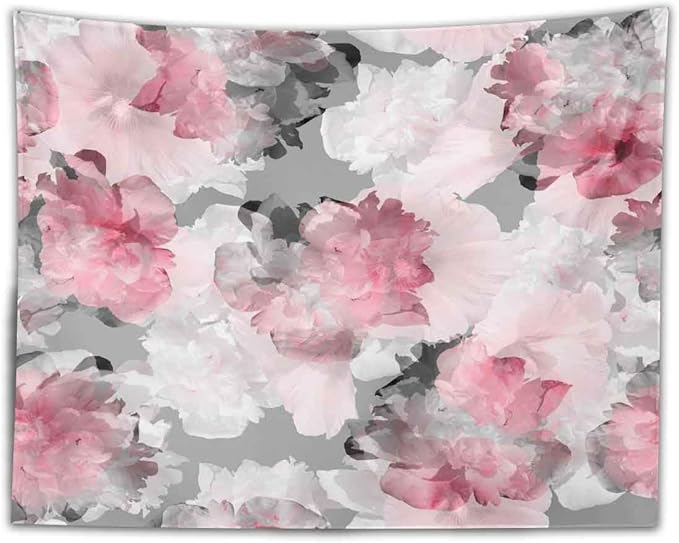 BULOR Peony Flower Pink Grey Tapestry Wall Hangings, Watercolor Floral Peonies Poster Tapestry For Kids Student Bedroom Living Room Dorm Man Cave Background 80x60inch